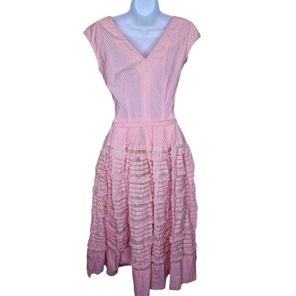 Vintage 50s Kane Weill Bouffant Dress Womens Size S Pink Gingham Check Pinup - Picture 4 of 8